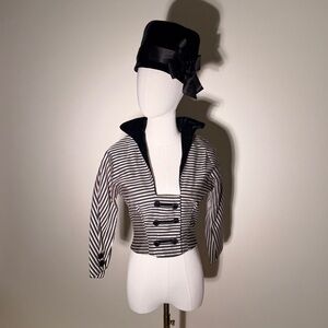 SOLD ON DEPOP 50s Vintage Black and Silver Ribbon Striped Velvet Bolero Jacket